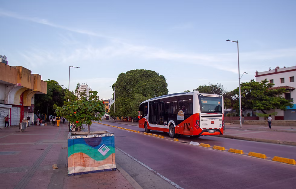 Public bus in downtown Cartagena, Colombia