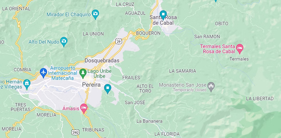 Google Map of the Pereira region in Colombia