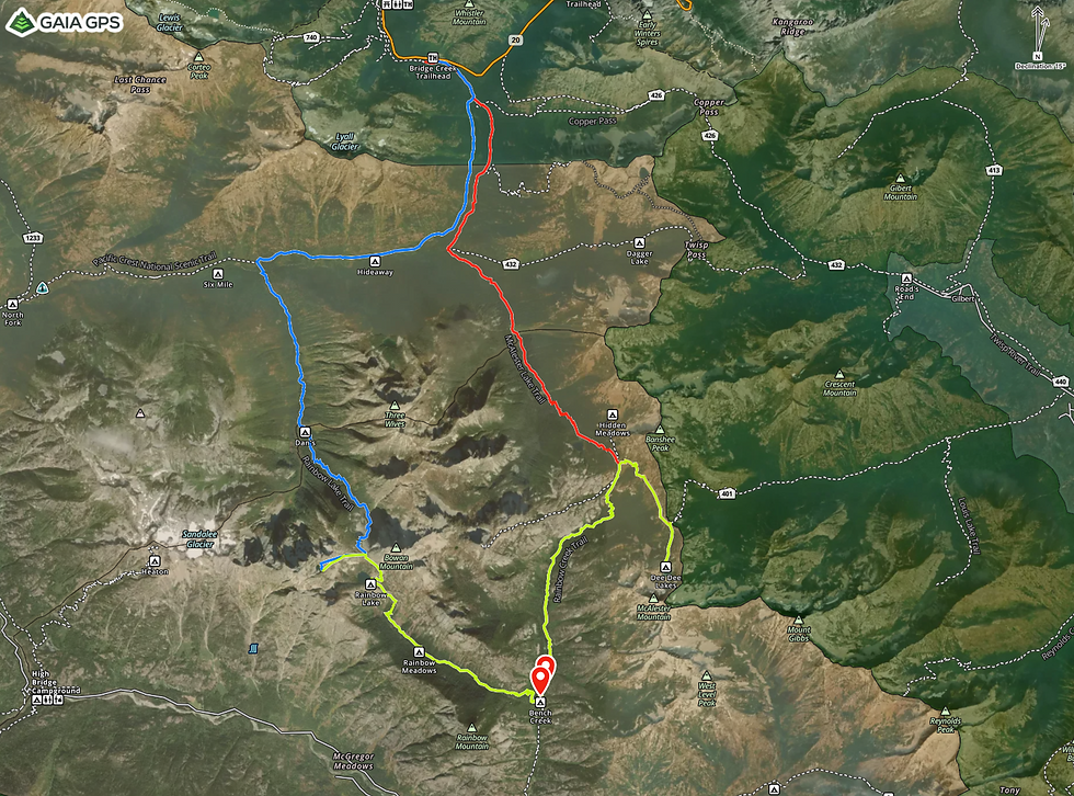 Topographic map of North Cascades trails