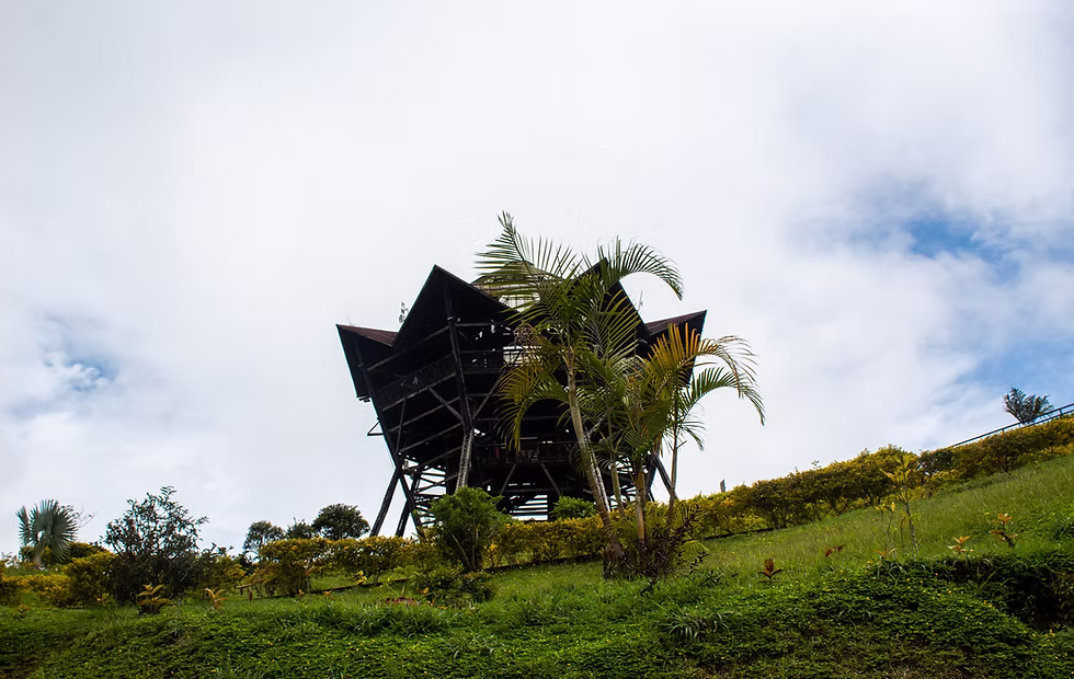 Tall wooden viewpoint in Filandia, Colombia